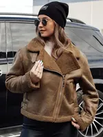 Dámska zamszová bunda s kožúškom, kamelová