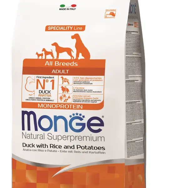 Monge Speciality Line All Breeds Adult Monoprotein suché krmivo pre psov - kačica, ryža a zemiaky 2,5 kg