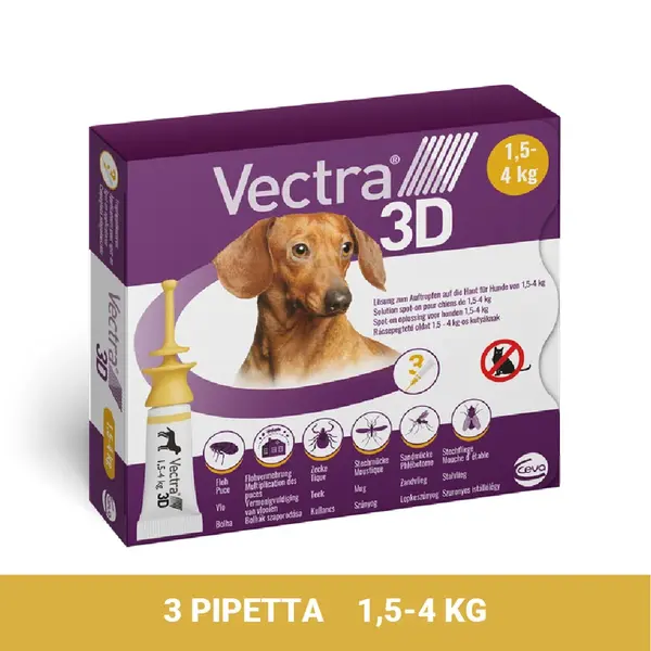 Vectra 3D kvapky pre psov 3 x 0,8 ml pipety pre malých psov (1,5 - 4 kg, žltá)