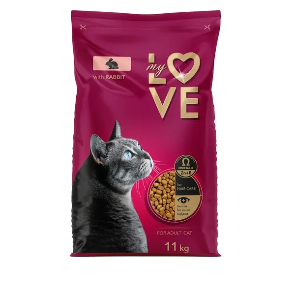 MY LOVE Pre dospelé mačky s kuracím, hovädzím mäsom a zeleninou 11 kg