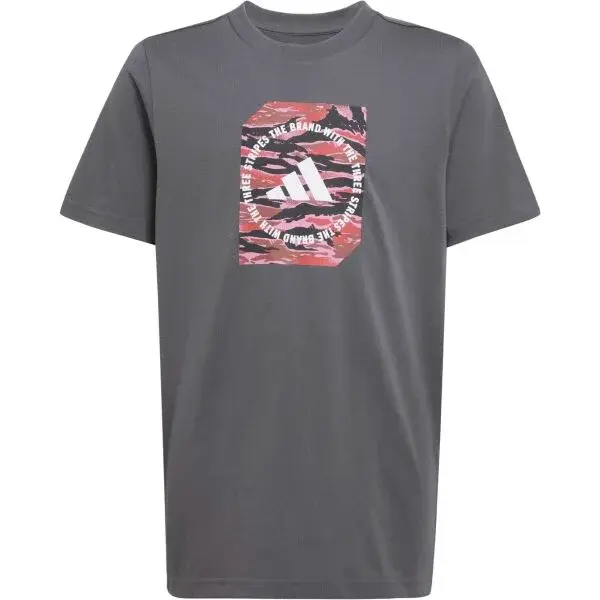 adidas CAMO LOGO TEE Chlapčenské tričko, tmavo sivá, veľkosť