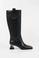 Kožené kozačky Karl Lagerfeld KAYLA dámské, černá barva, na podpatku, KL35470