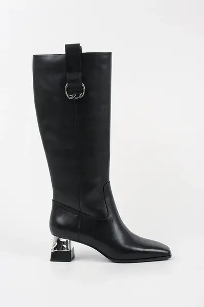 Kožené kozačky Karl Lagerfeld KAYLA dámské, černá barva, na podpatku, KL35470