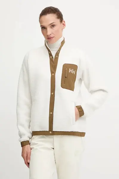 Fleecová mikina Helly Hansen IMPERIAL dámská, bílá barva, hladká, 63372