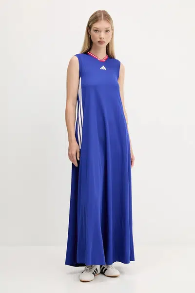Šaty adidas House of Tiro modrá barva, maxi, JW6819