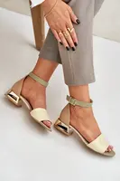 Kožené sandály na zlatém podpatku béžové Laura Messi 2143