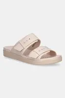 Pantofle Crocs Brooklyn Buckle Low dámské, růžová barva, na platformě, 211215