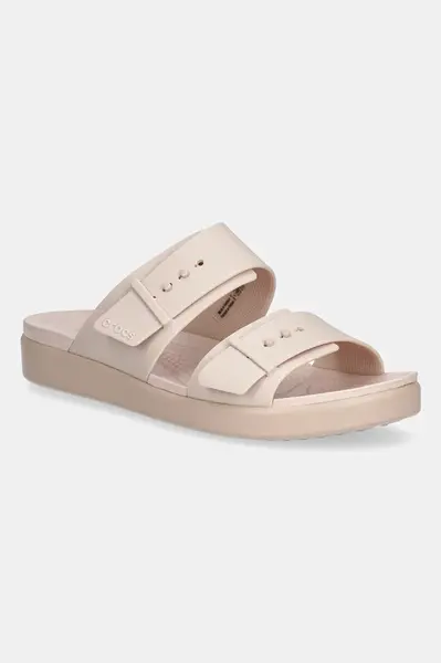 Pantofle Crocs Brooklyn Buckle Low dámské, růžová barva, na platformě, 211215