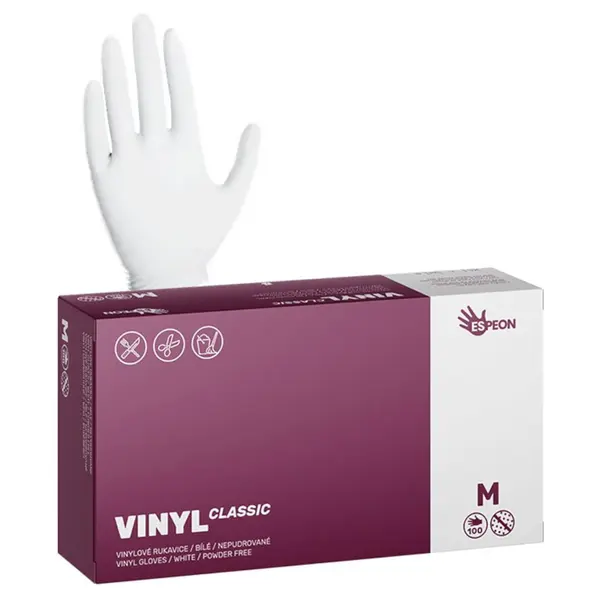 Vinylové rukavice Espeon Vinyl Classic - 100 ks, bílé, nepudrované, velikost M (100043)