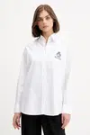 Bavlněná košile Guess Jeans dámská, bílá barva, relaxed, s klasickým límcem, W5YH98 WHFK1