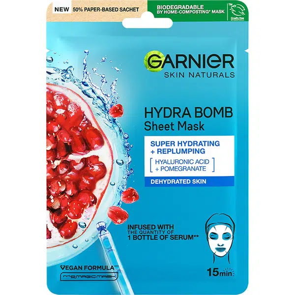 Garnier Super hydratační vyplňující maska Moisture&Aqua Bomb (Skin Tissue Superhydrating Mask) 28 g