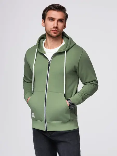 Ombre BASIC men's unbuttoned hooded sweatshirt - green