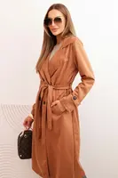 Kesi Włoski Dámský kabát v pase s límcem a knoflíky camelový