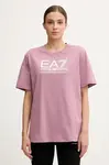 Bavlněné tričko EA7 Emporio Armani dámské, růžová barva, AF12503.7W000414