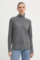 Vlněný svetr Twinset dámský, šedá barva, s golfem, 252TP3582