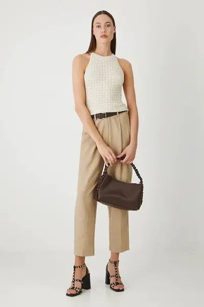 Kalhoty s příměsí lnu Medicine béžová barva, střih chinos, medium waist