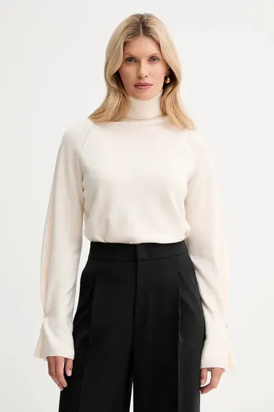 Vlněný svetr Fracomina dámský, oranžová barva, s golfem, FR25WT7013K47301