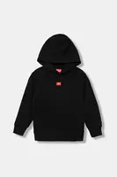 Dětská bavlněná mikina Diesel SXGINHOOD OVER SWEAT-SHIRT černá barva, s kapucí, melanžová, J02502