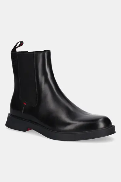 Kožené kotníkové boty HUGO Lenner pánské, černá barva, 50548489