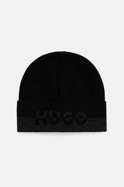 Čepice s příměsí vlny HUGO Xiviso černá barva, 50545552