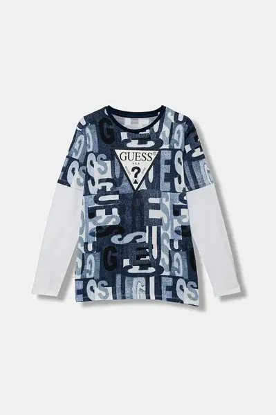 Dětské bavlněné tričko s dlouhým rukávem Guess
