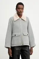 Vlnená bunda Marella šedá farba, prechodná, oversize, 2523086011200