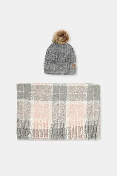 Čepice a šála Barbour šedá barva, LGS0077