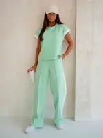 Resti Women's Ariadne Mint Set made of elastic cotton - mint, short sleeves, long trousers