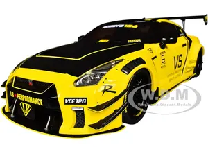 Nissan Skyline GT-R (R35) Liberty Walk Body Kit 2.0 RHD (Right Hand Drive) Yellow with Black Hood and Top 1/18 Diecast Model Car by Solido