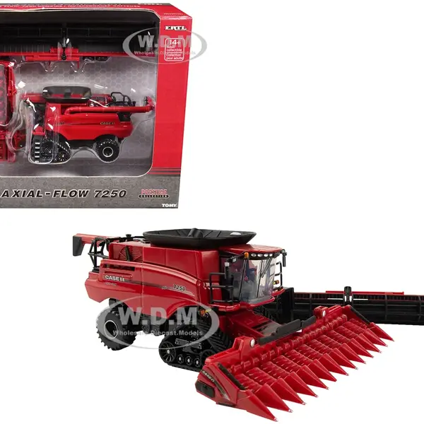 Case IH Axial-Flow 7250 Combine with 12-Row Corn Head and Draper Grain Head Red "Prestige Collection" 1/64 Diecast Model by ERTL TOMY