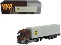 Mercedes-Benz Actros with 40 Container "UPS Europe" Brown and Gray 1/64 Diecast Model by Mini GT
