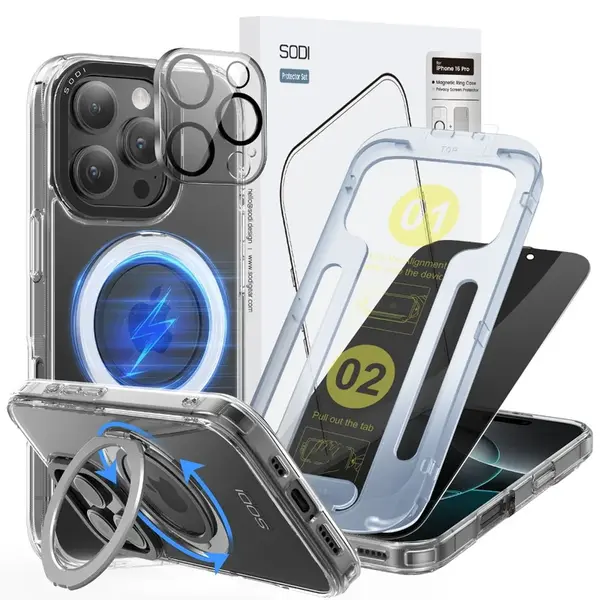 SODI CS03 Phone Ring Stand Case Privacy Screen Protector Set for iPhone16 Pro Max