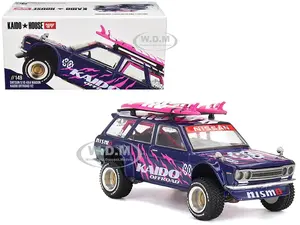 Datsun Kaido 510 Wagon 4x4 RHD (Right Hand Drive) 90 "Kaido Offroad V2" Purple with Pink Graphics and Surfboards on Roof (Designed by Jun Imai) "Kaid