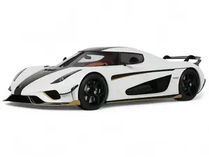 2023 Koenigsegg Regera White with Black Stripes 1/18 Model Car by GT Spirit