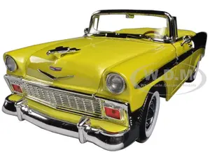 1956 Chevrolet Bel Air Convertible Yellow/Black 1/18 Diecast Car Model by Road Signature