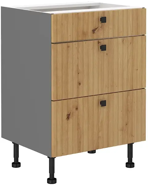 Spodní skříňka Ava 60 D 3S BB - Premium Box Barva korpusu: Antracit, Barva dvířek: Dub Artisan