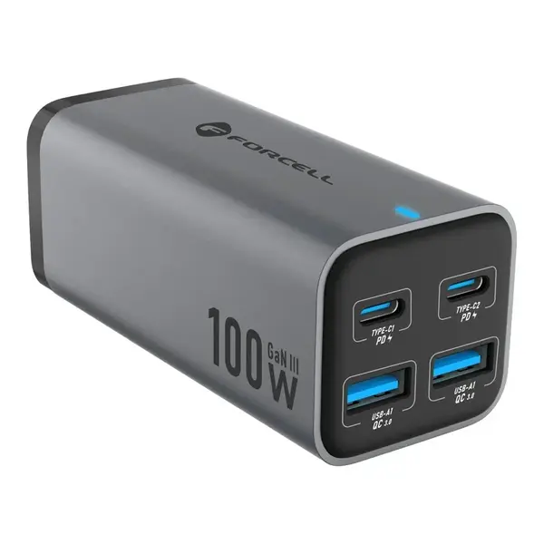 Forcell stolní nabíječka 2x USB-C, 2x USB-A, 100W, šedá