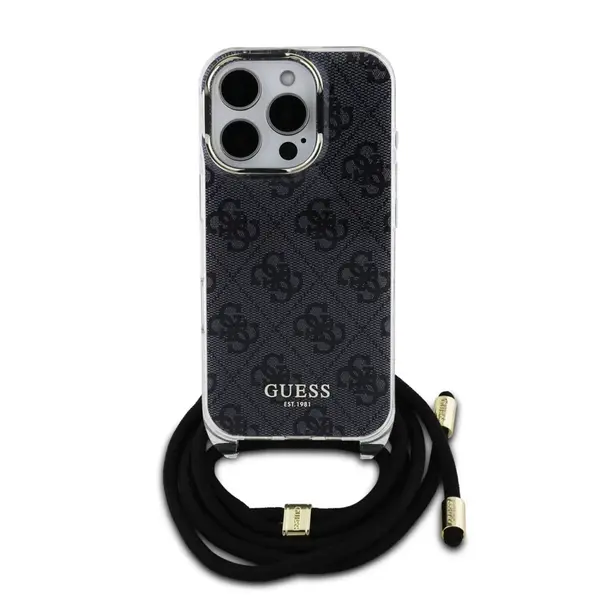 Zadní kryt Guess IML 4G Printed Crossbody popruh pro Apple iPhone 16 Pro Max, černá