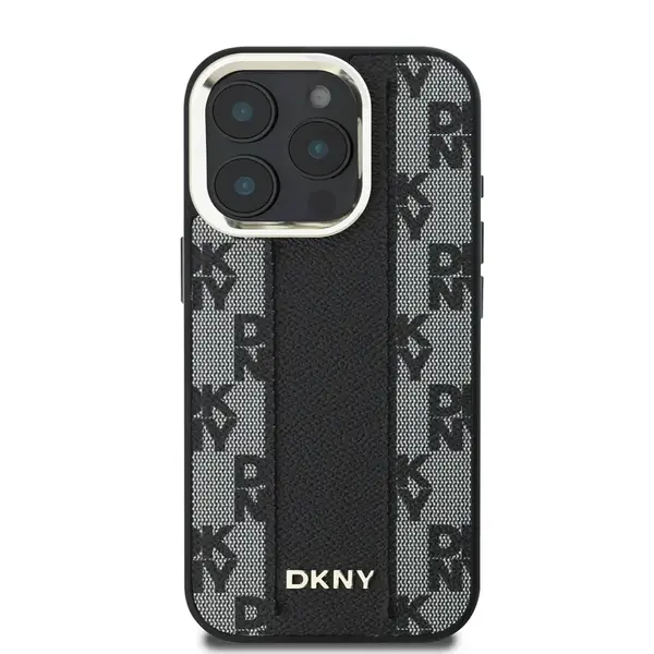 Zadní kryt DKNY PU Leather Checkered Pattern Magsafe pro Apple iPhone 16 Pro, černá