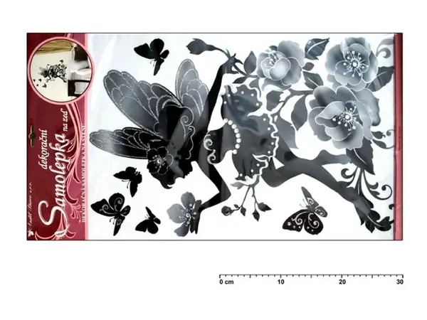 Samolepící dekorace 10018 - víla černá glitry a kamínky 60x32cm