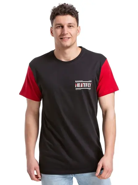 Meatfly pánské tričko Pitstop Black/Dark Red | Černá | Velikost S | 100% bavlna
