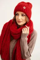 Kesi Dámská souprava čepice a šálu s proužkem a ozdobou červená