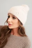 Kesi Dámská zimní čepice z huňaté pleteniny a s elegantním knoflíkem jasno pudrově růžová