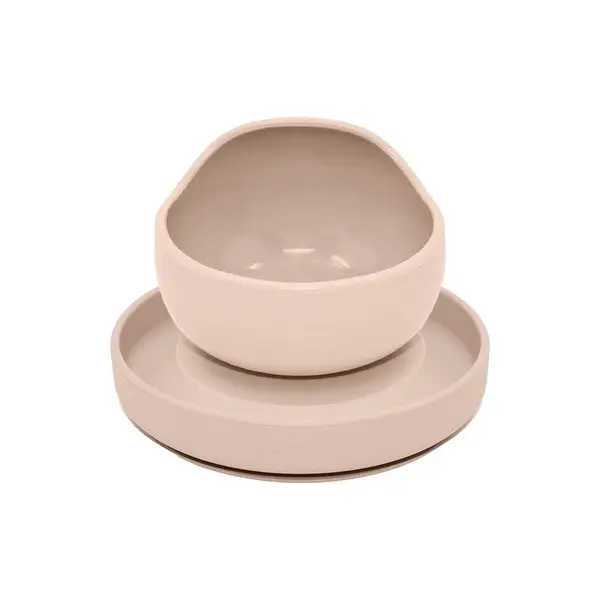 Petite&Mars Set jídelní silikonový TAKE&MATCH 2 ks talíř + miska Desert Sand 6m+