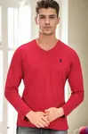 T9587 DEWBERRY V-NECK MEN'S LONG SLEEVE T-SHIRT-BURGUNDY