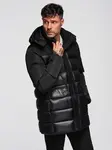 Ombre Men's quilted jacket with high collar and hood - black