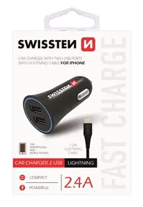 Swissten CL Adaptér 2,4A Power 2x USB + Kabel Lightning