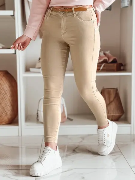 Spodnie damskie jeansowe CLARET z paskiem w zestawie jasnobeżowe Dstreet UY2440