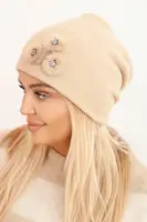 Kesi Dámska čiapka s ozdobnými kožušinovými kvetmi elegantná camelová