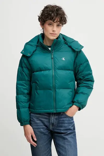 Péřová bunda Calvin Klein Jeans tyrkysová barva, zimní, oversize, LV047D501G